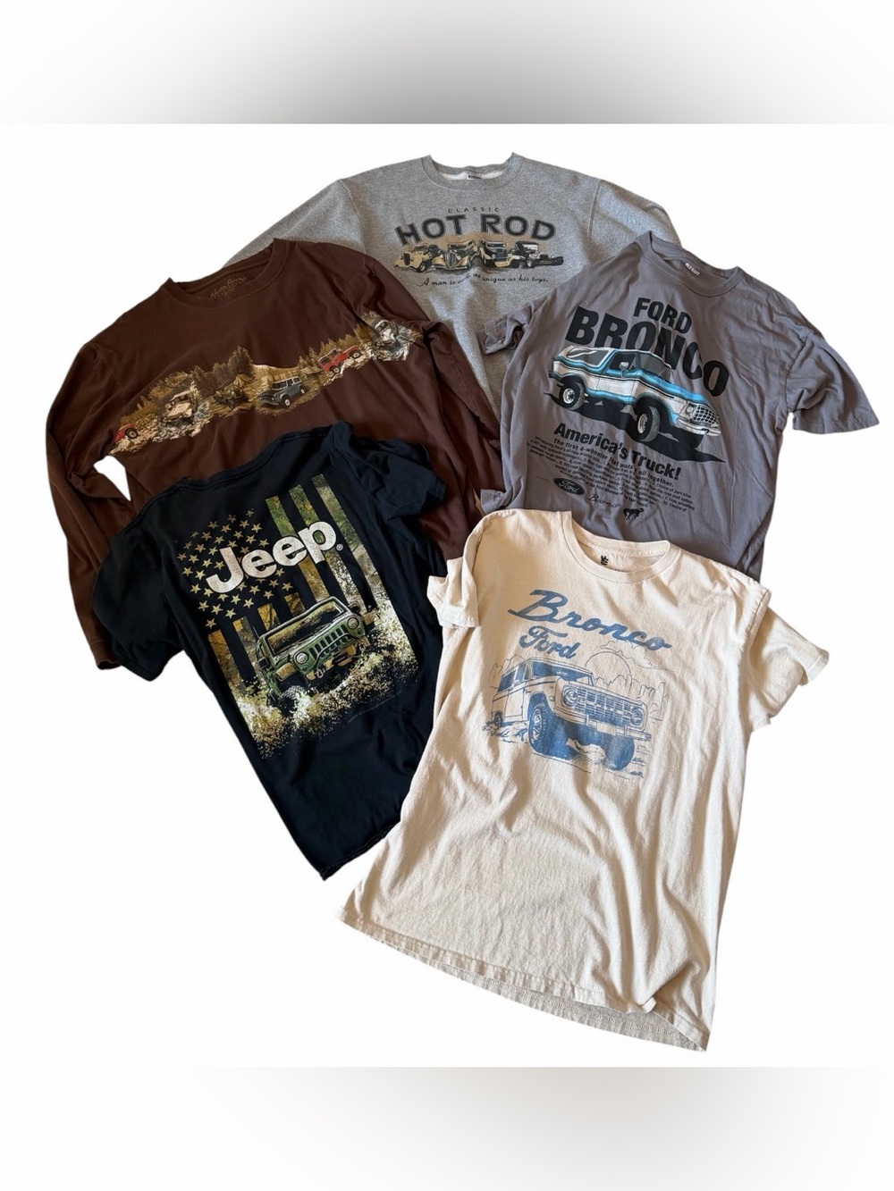 #2-Men’s Graphic Tee & Sweatshirt 🔥 Bundle 5Pc Ford Bronco, Jeep, Hot Rod 🛻